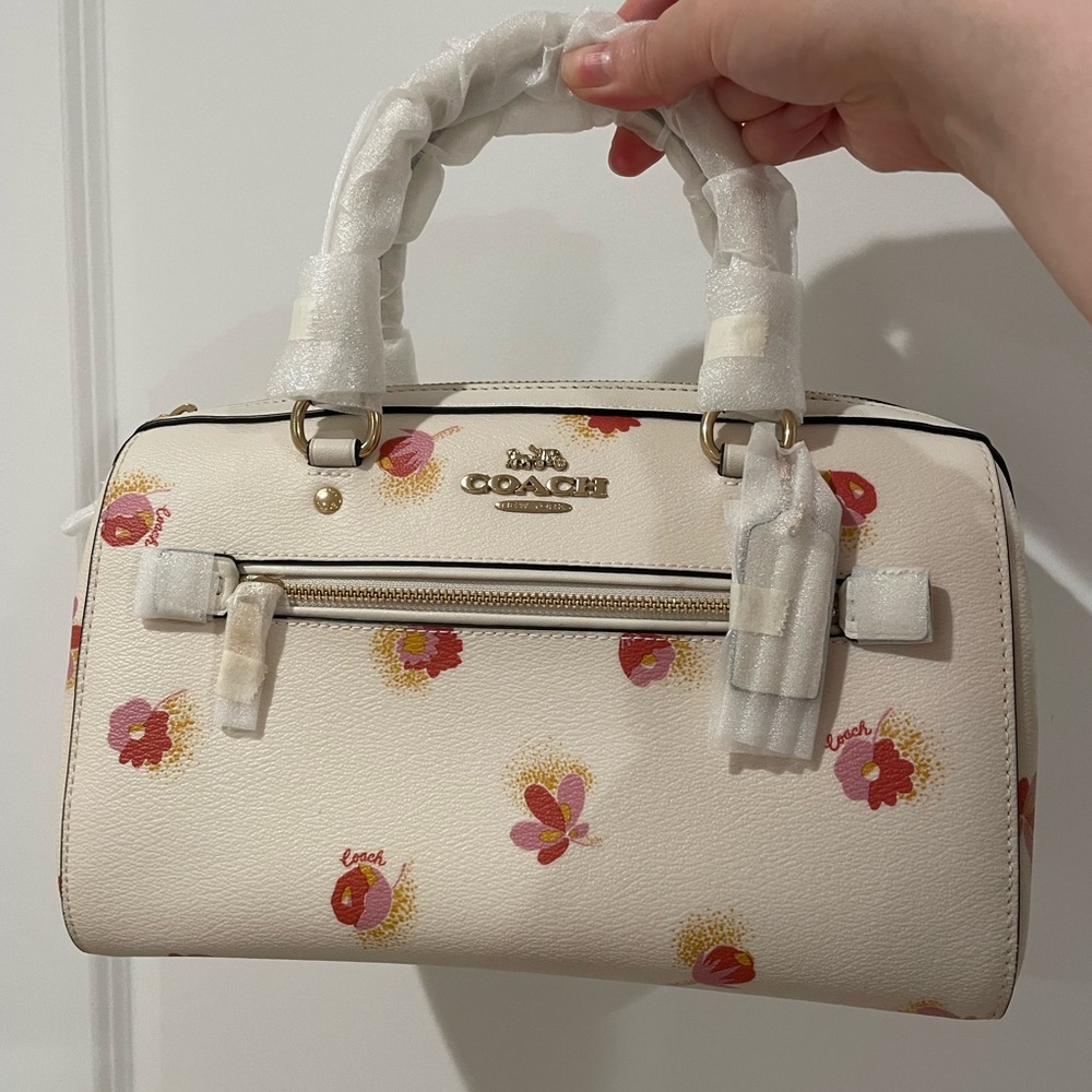 Coach Cream Floral Satchel with Pink and Red Accents